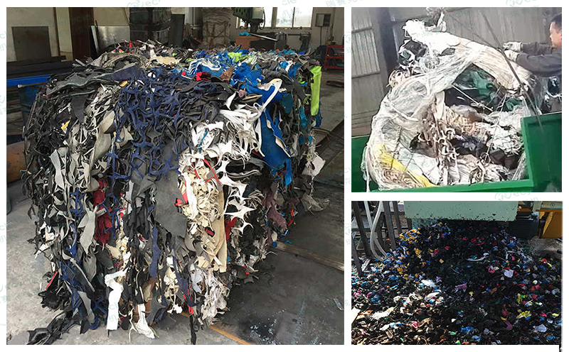 廢皮革料撕碎處理對比圖